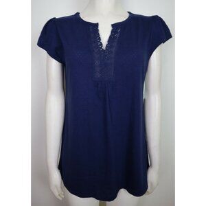 Earth Angels Women's Pajama Top Size Small Navy Blue V-Neck Short Sleeve NEW